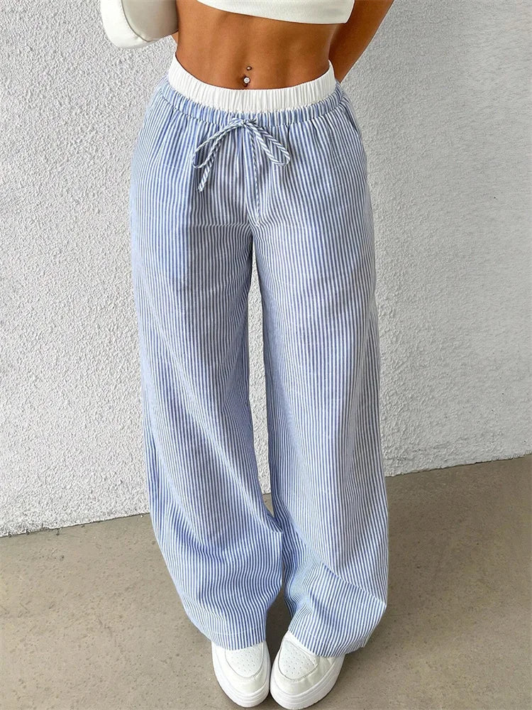 Levoire | Pantalons Confortables Avec Jambe Large Et Imprimé Rayé Ciel bleu