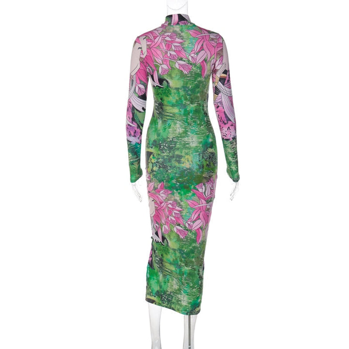 Levoire | Robe Midi Bodycon Imprimée À Fleurs À Manches Longues