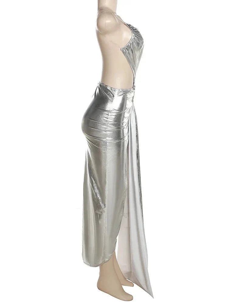 Levoire | Argent Robe Maxi Asymétrique À Une Épaule