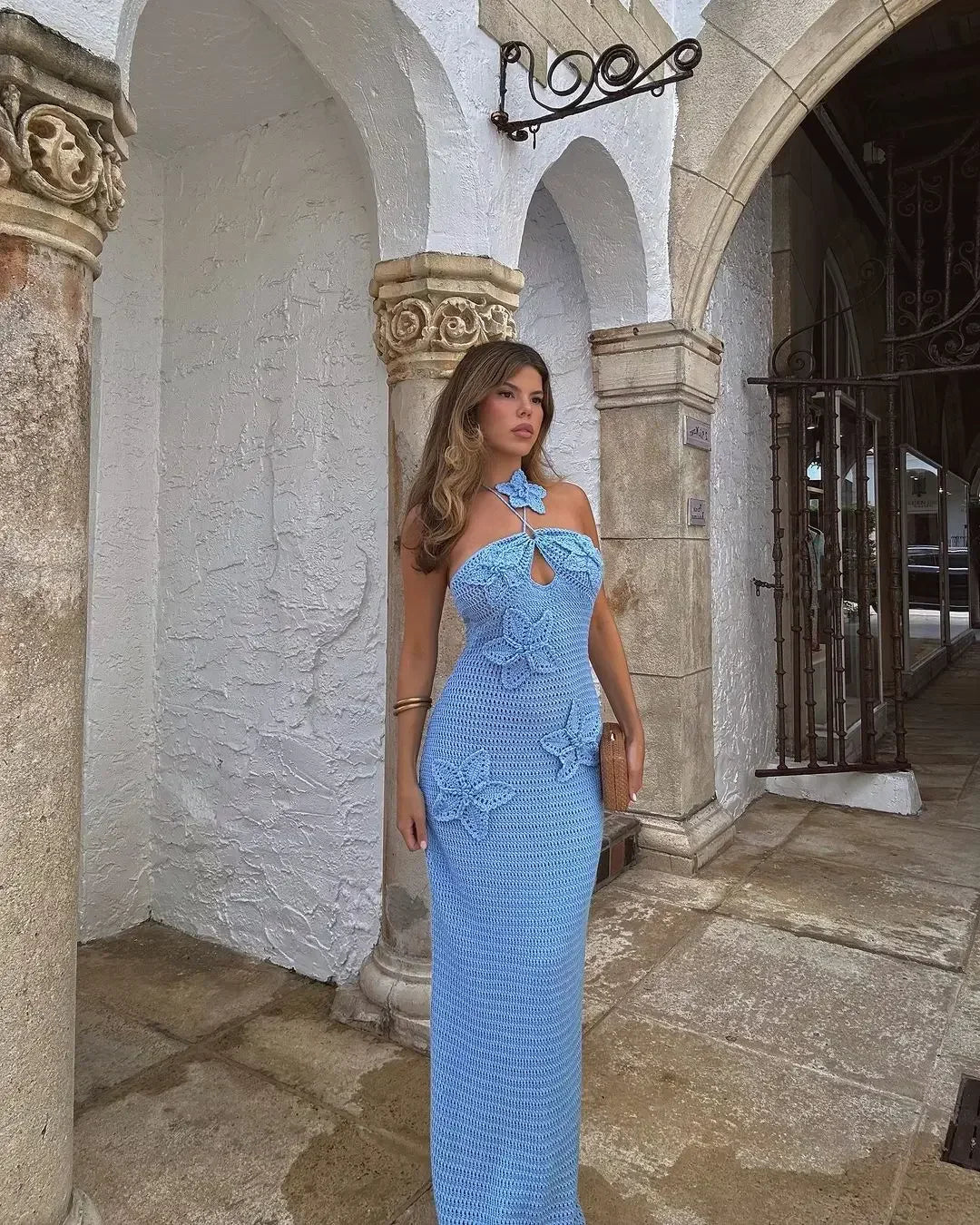 Levoire | Robe Maxi Dos Nu Au Crochet Bleu