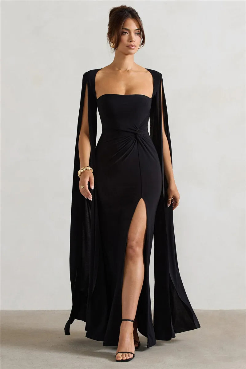 Levoire | Robe Longue À Manches Cape Avec Fente