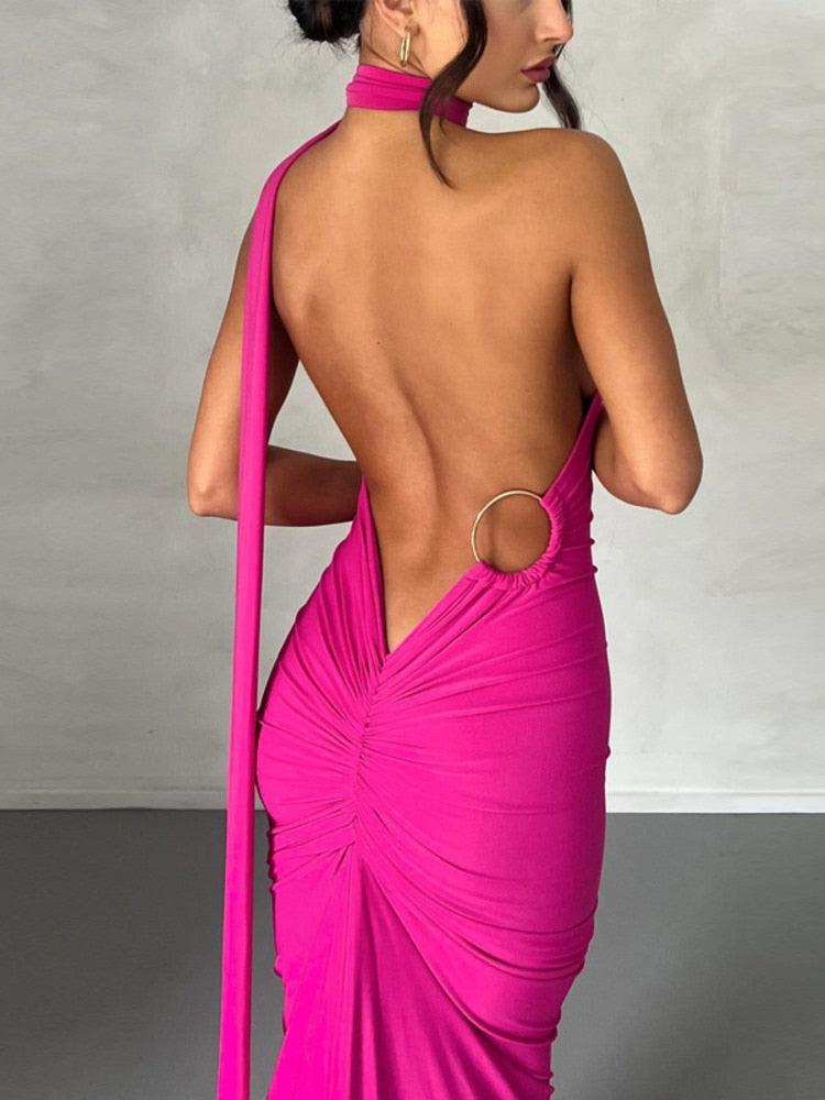 Levoire | Une Épaule Dos Lié Sans Manches Maxi-Vêtements Rose
