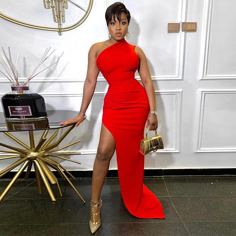 Levoire | Robe Maxi À Une Épaule Avec Décolleté Off-Shoulder Fente Latérale Élevée