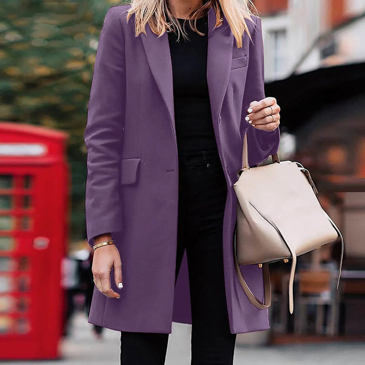Levoire | Veste À Col Rond Manteau Long Simple Boutonnage Femmes Automne