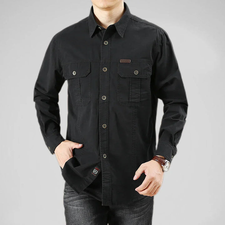 Levoire | Chemise Overshirt Décontractée Avec Plusieurs Poches Pour Hommes Noir