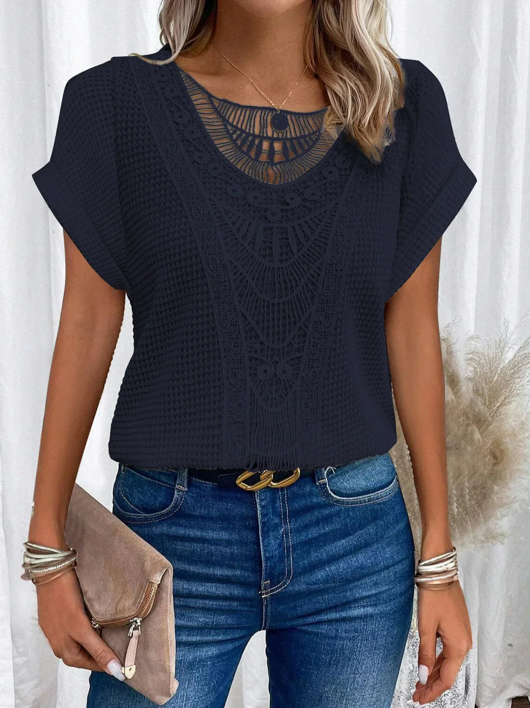 Levoire | T-shirt casual avec dentelle Bleu marine