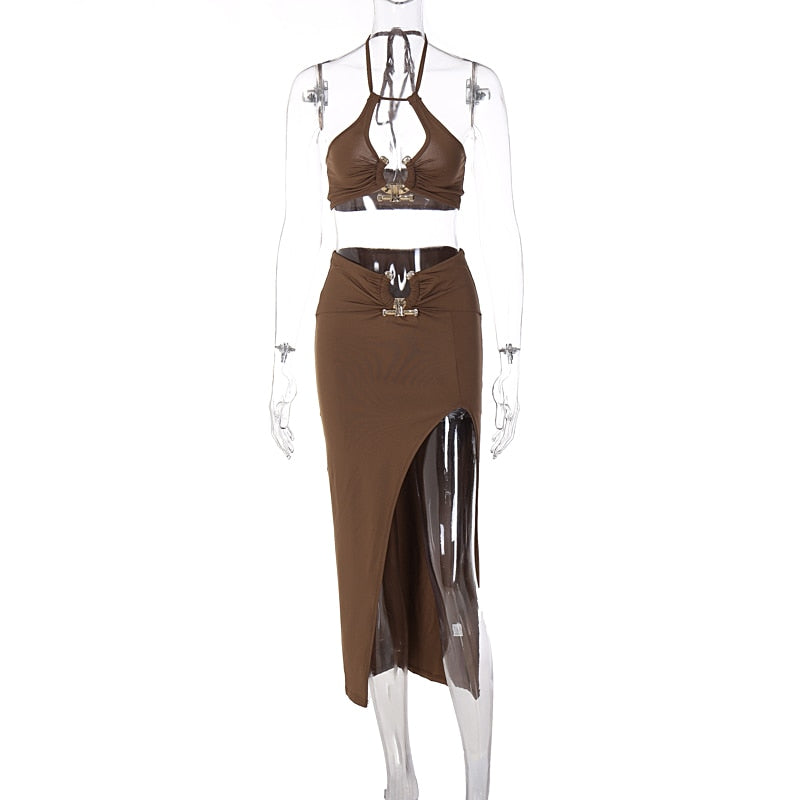Levoire | Crop Satin Sans Manches & Couture Latérale Midi Robes