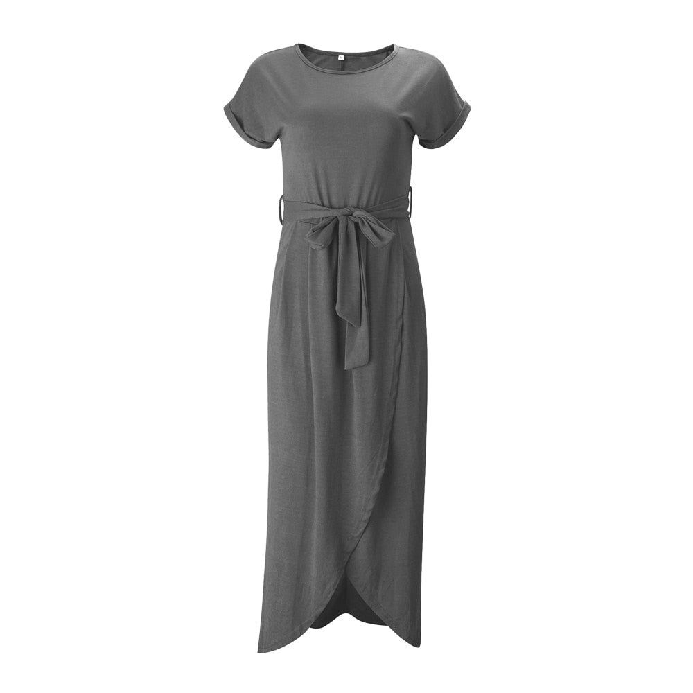 Levoire | Robe Maxi Avec Ceinture Et Fente Pour Dames Gris foncé