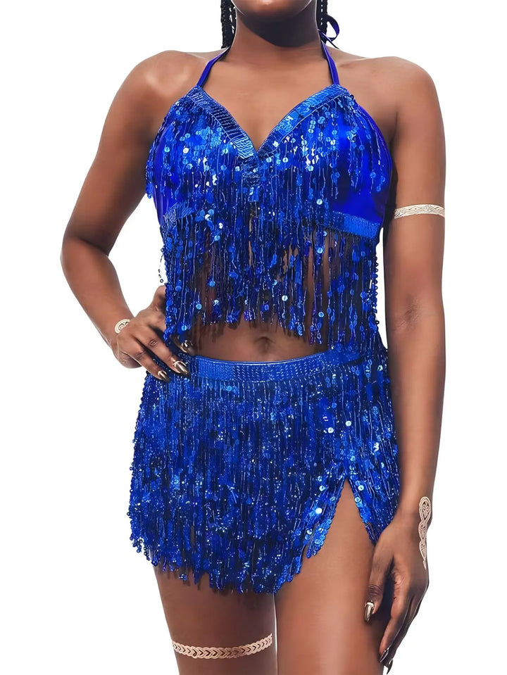 Levoire | Ensemble De Soutien-Gorge Et Ceinture À Paillettes Bleu roi Taille unique