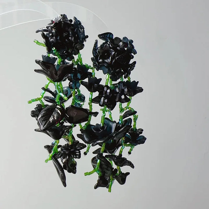 Levoire | Boucles D'Oreilles Fleuries Japonaises Noir
