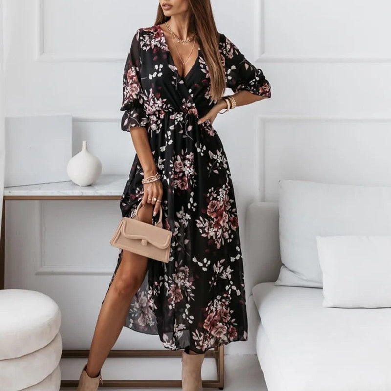Levoire | Robe Midi Avec Fente Pour Femmes Noir