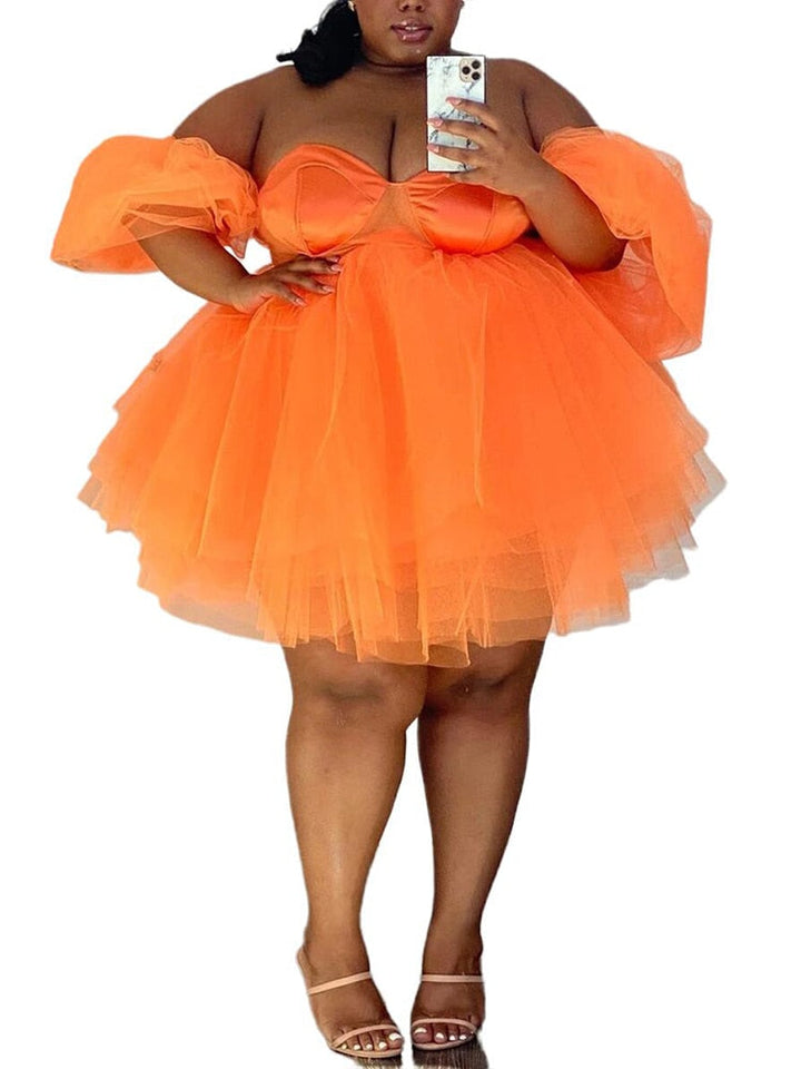 Levoire | Robe Mini Holo Chiffon Sans Bretelles Oversize Orange