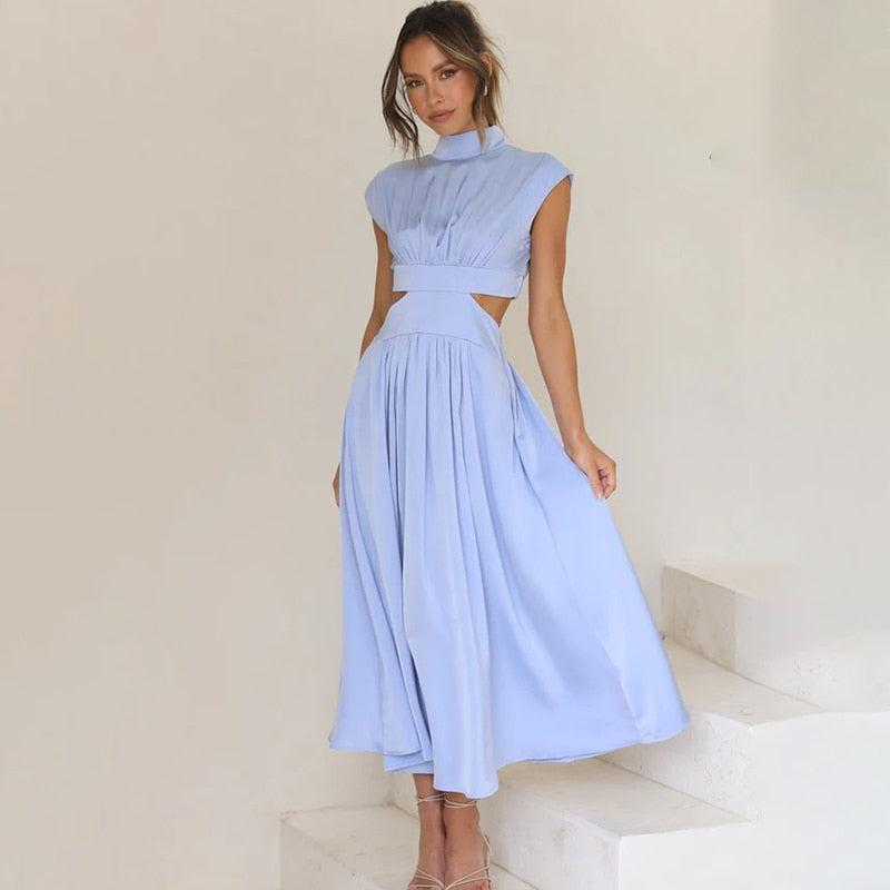 Levoire | Robe Midi Plissée Pour Femmes Bleu clair