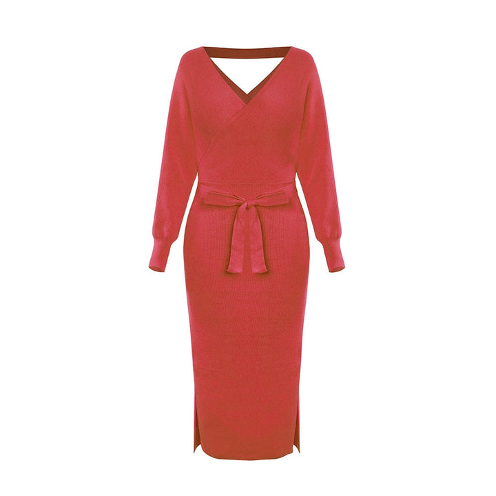 Levoire | Robe Tricotée Col V Slim Rouge