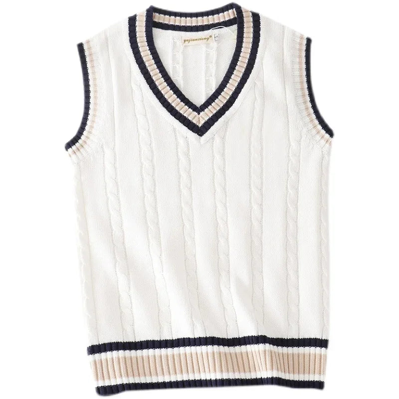 Levoire | Gilet En Maille Pour Homme Au Style Rétro Preppy Blanc