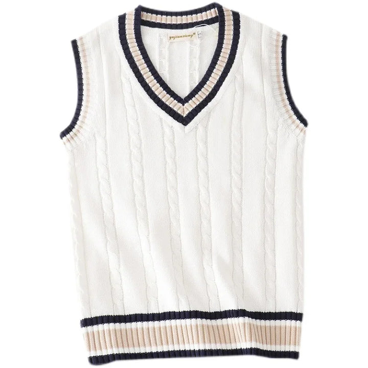 Levoire | Gilet En Maille Pour Homme Au Style Rétro Preppy Blanc