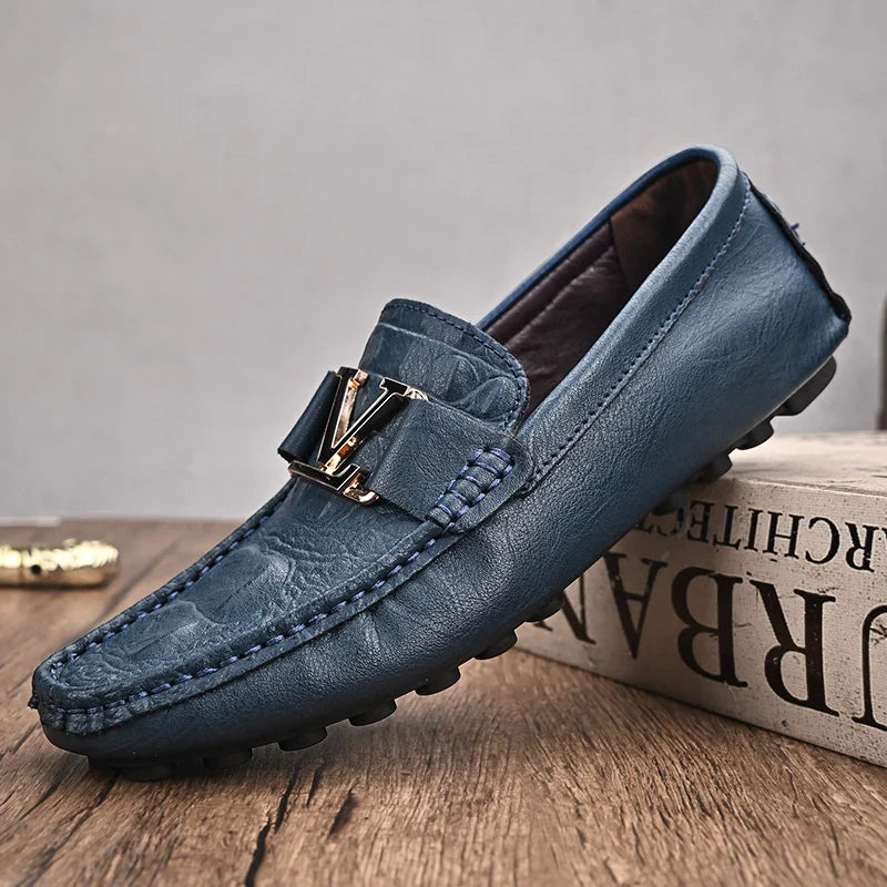 Levoire | Bottes Cuissardes En Cuir De Luxe Pour Hommes Mocassins bleus