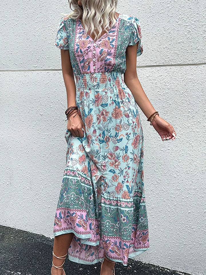 Levoire | Robe Mi-Longue Fleurie Bohème Vert