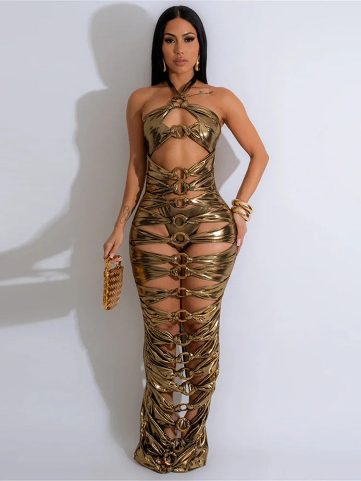 Levoire | Halter Métal Boucle Pouce Dos Longues Robes Khaki