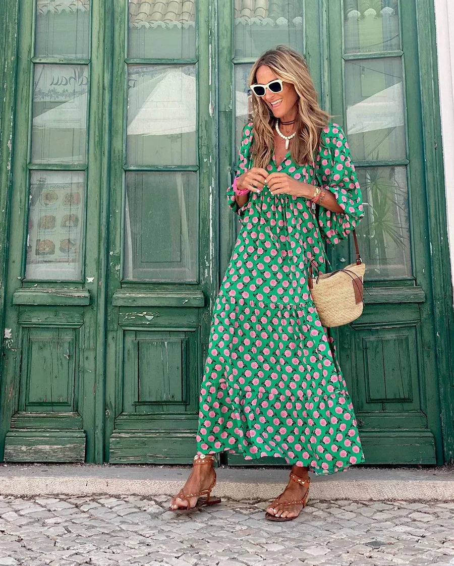 Levoire | Robe Boho Longue Vert-Rose