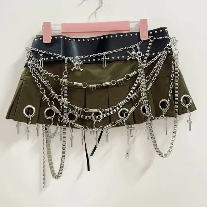 Levoire | Pu Y2K Chaîne Cuir Courte Mini Micro Jupe
