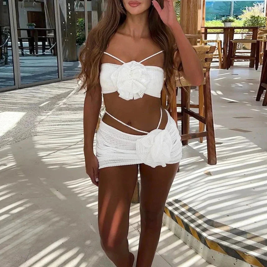 Levoire | Ensemble De Maillot De Bain Bikini 2 Pièces Avec Jupe De Plage En Mousse Blanc