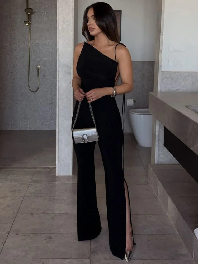 Levoire | Combinaison Glamour Sans Manches Et Dos Nu Noir