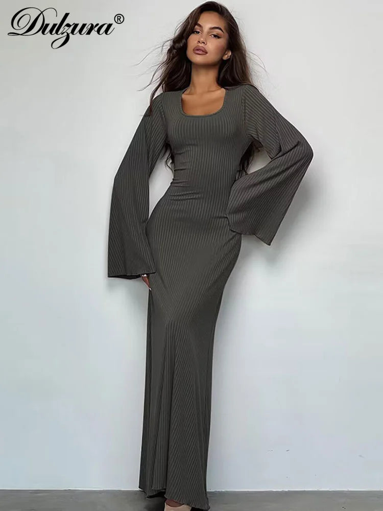 Levoire | Robe Maxi Côtelée Unie pour Femme