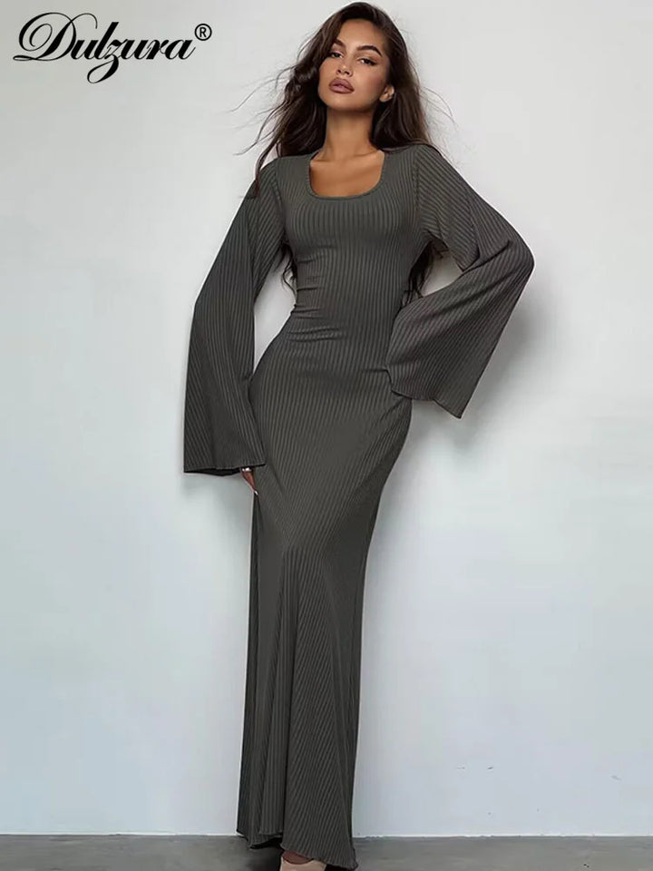 Levoire | Robe Maxi Côtelée Unie pour Femme