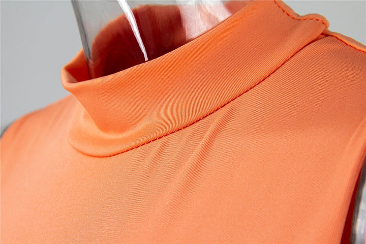 Levoire | Orange Round Neck Dress With Slit Mini Dress