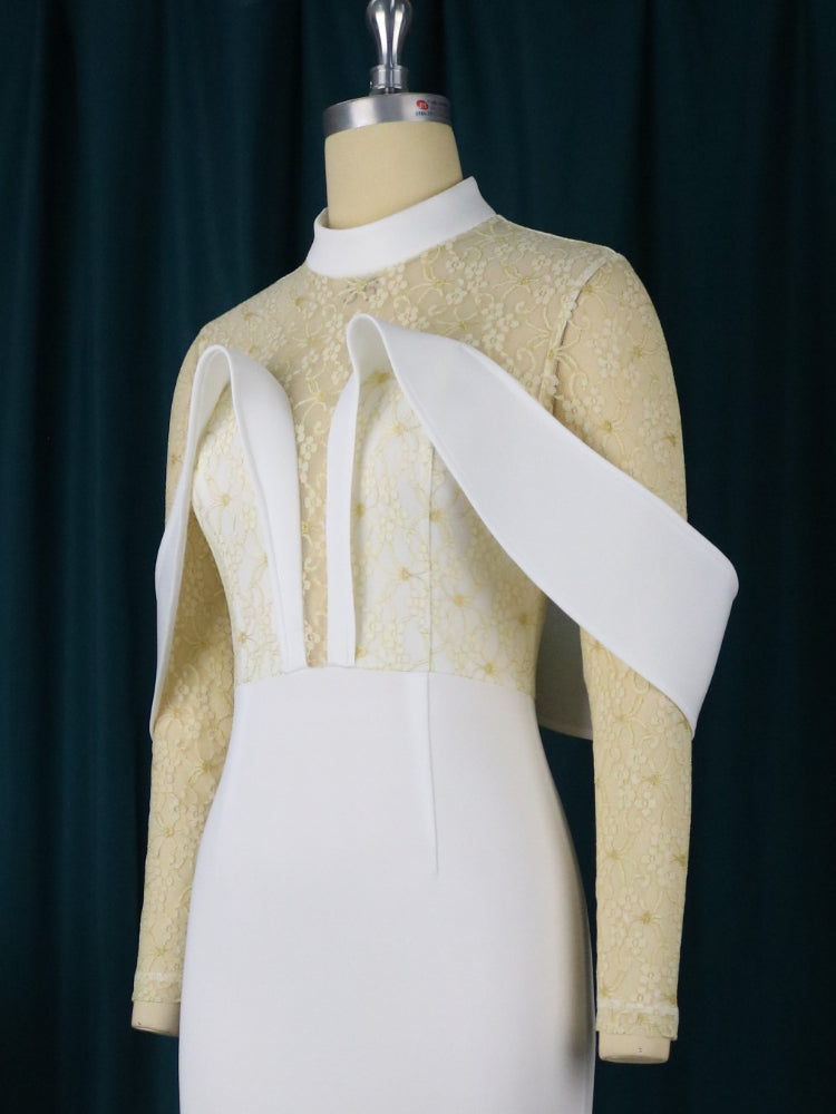 Levoire | Dentelle Col Haut Robe D'Été Bodycon Maxi Robe