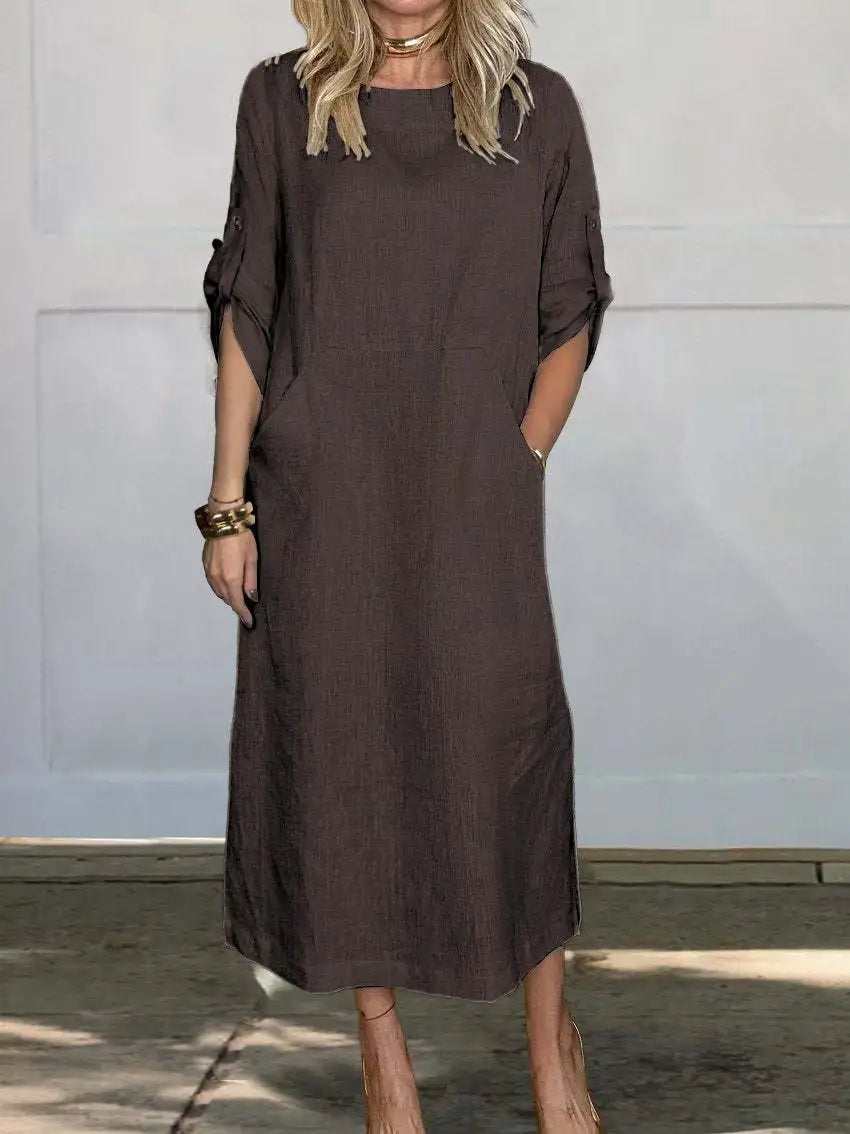 Levoire | Robe en lin confortable avec poche Marron