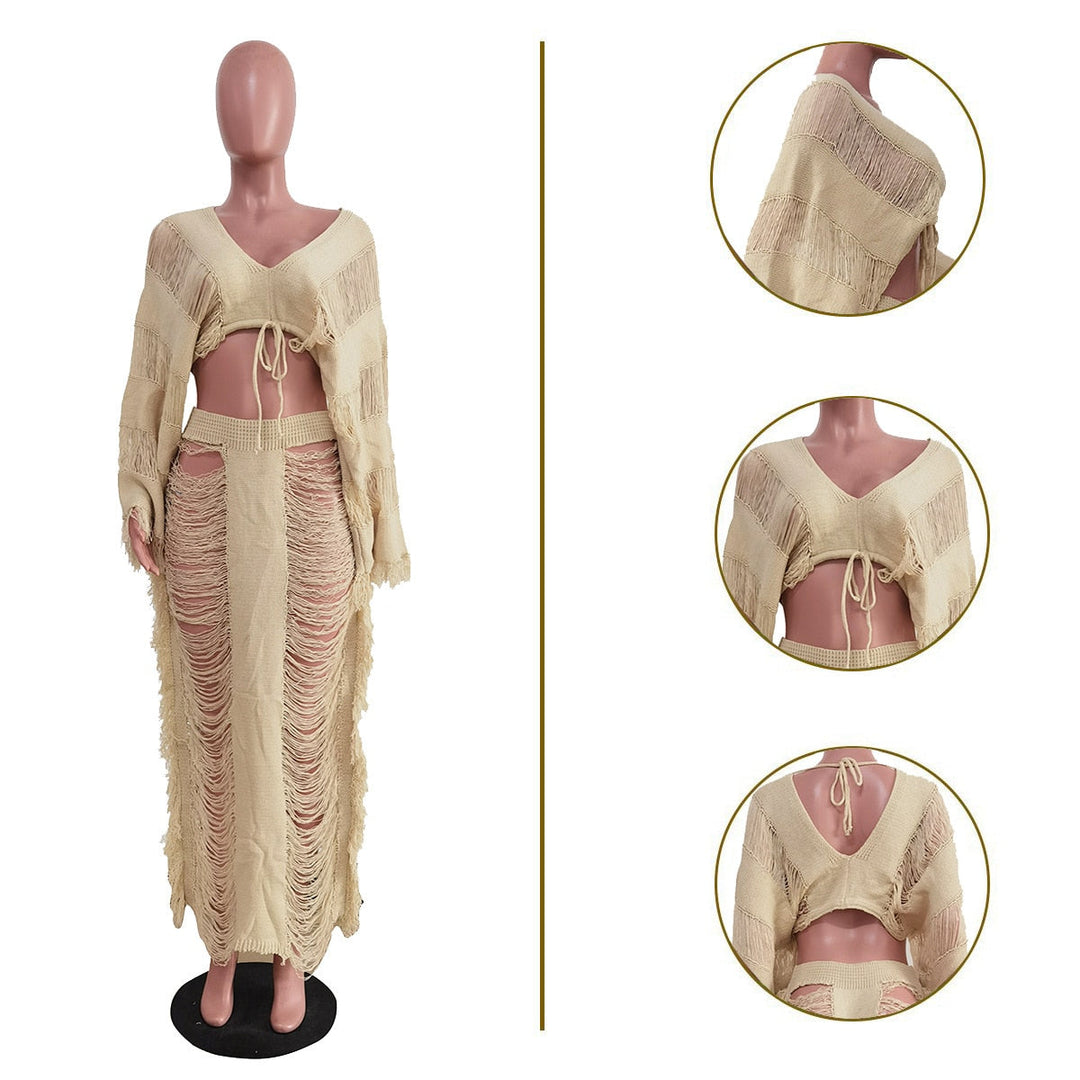 Levoire | Élégant Découpe Trous Franges Ensemble 2 Pièces