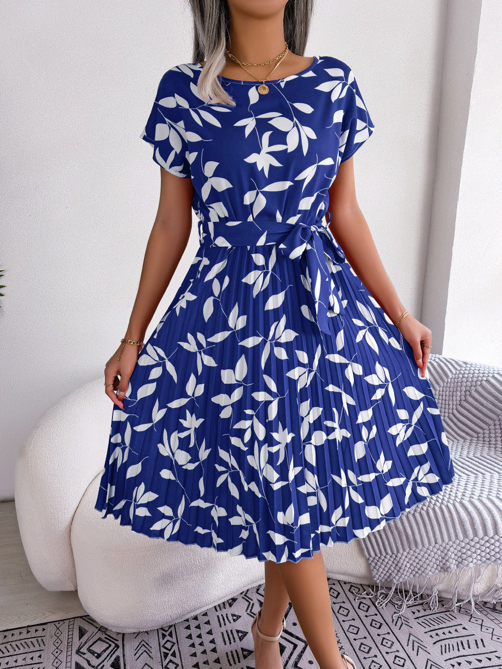 Levoire | Robe Midi Imprimee Chic Et Polyvalente Bleu Femmes Bleu