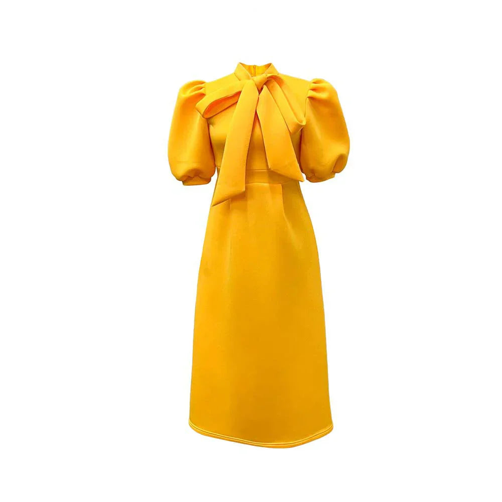 Levoire | Col Côté Bouffant Manches Courtes Robes Longues