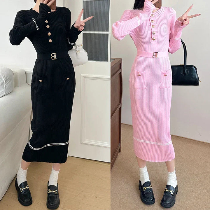 Levoire | Robe Tricotée Avec Ceinture Et Boutons
