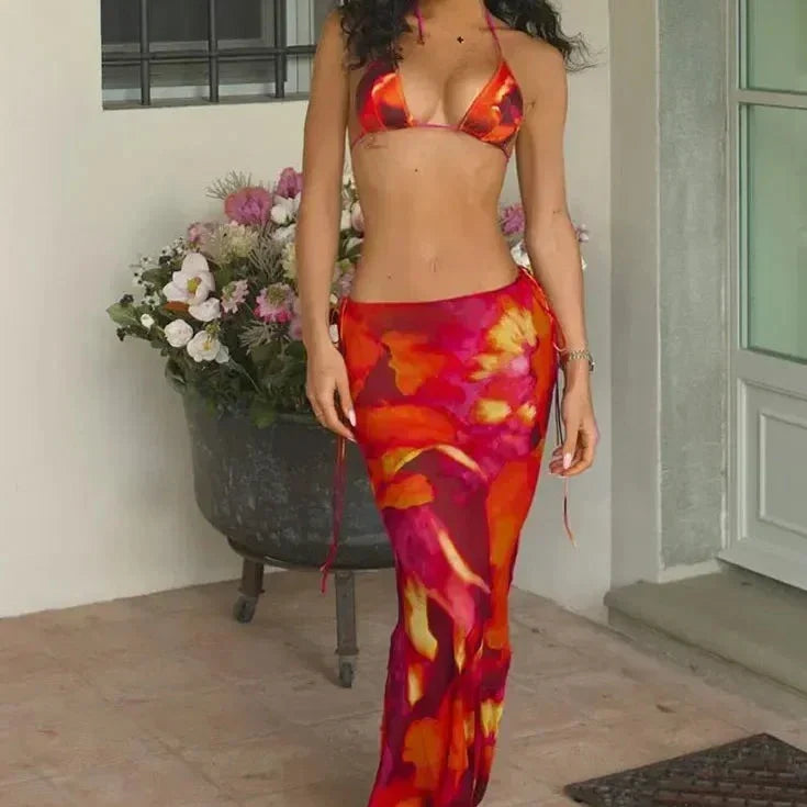 Levoire | Ensemble De Bikini 2 Pièces Et Jupe De Plage Rot