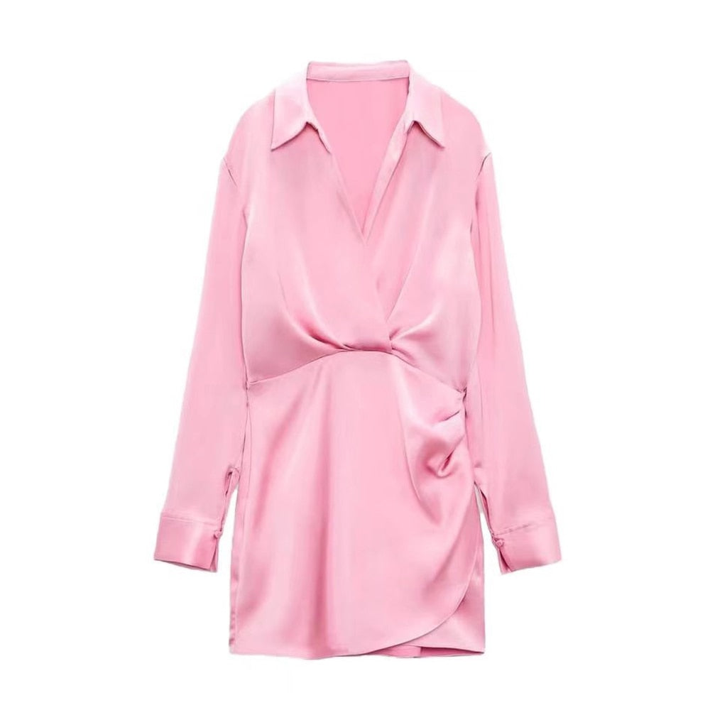 Levoire | Robe Satinée Rose Manches Longues Rose