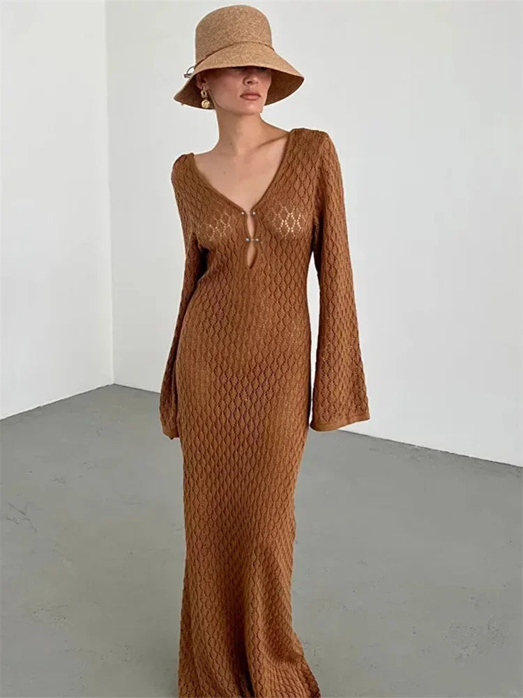 Levoire | Tossy Blanc Tricoté Maxi Robe Femme Cafe