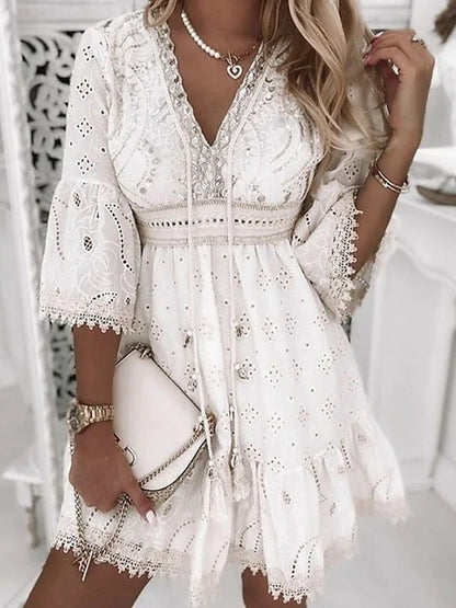 Levoire | Boho Ibiza Robe D'Été Courte Légère & Élégante Blanc