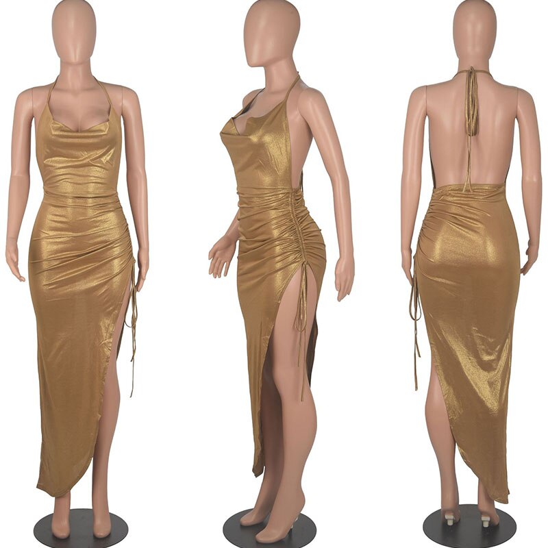 Levoire | Top À Dos Ouvert En Paillettes Fente Haute Robe Froncée Narbinding