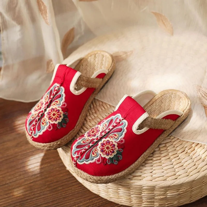 Levoire | Tissu Rentokangasta Chaussures Brodées Faites À La Main Rot