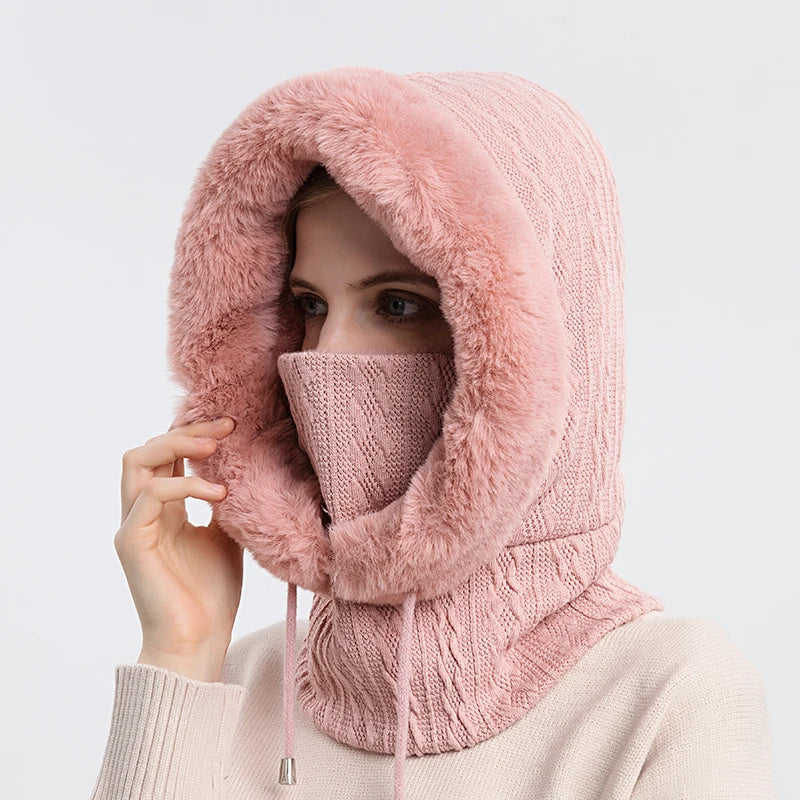 Levoire | Ensemble Hiver : Capuche Et Bonnet En Cachemire Rose