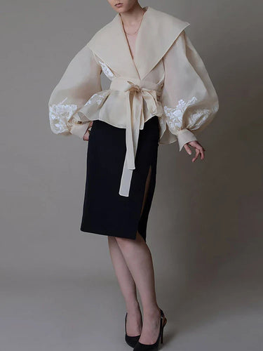 Levoire | Blouse En Organza Vintage Pour Femmes Avec Col Revers, Détails Lacés Et Nœud