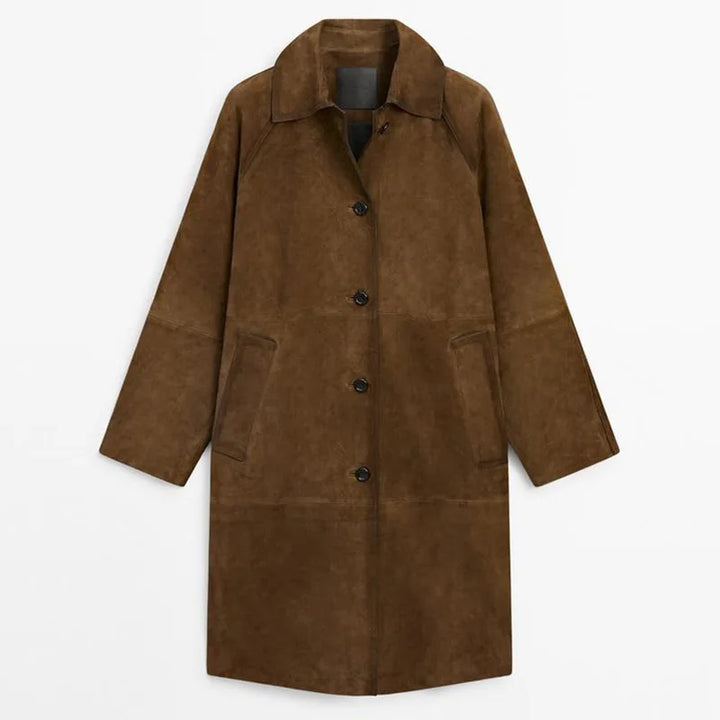 Levoire | Élégant Long Manteau En Cuir Avec Ceinture Pour Femmes braun 2
