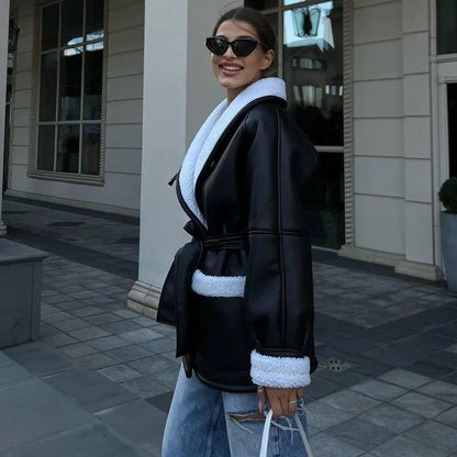 Levoire blouson en cuir avec fourrure