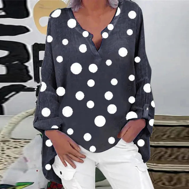 Levoire | Élégant Haut À Manches Longues À Motif À Pois Gris havre