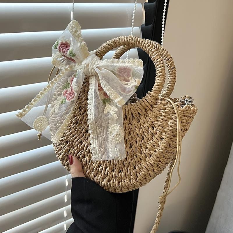 Levoire | Sac À Épaule En Rattan - Un Sac D'Été Élégant Pour Femmes Khaki avec écharpe