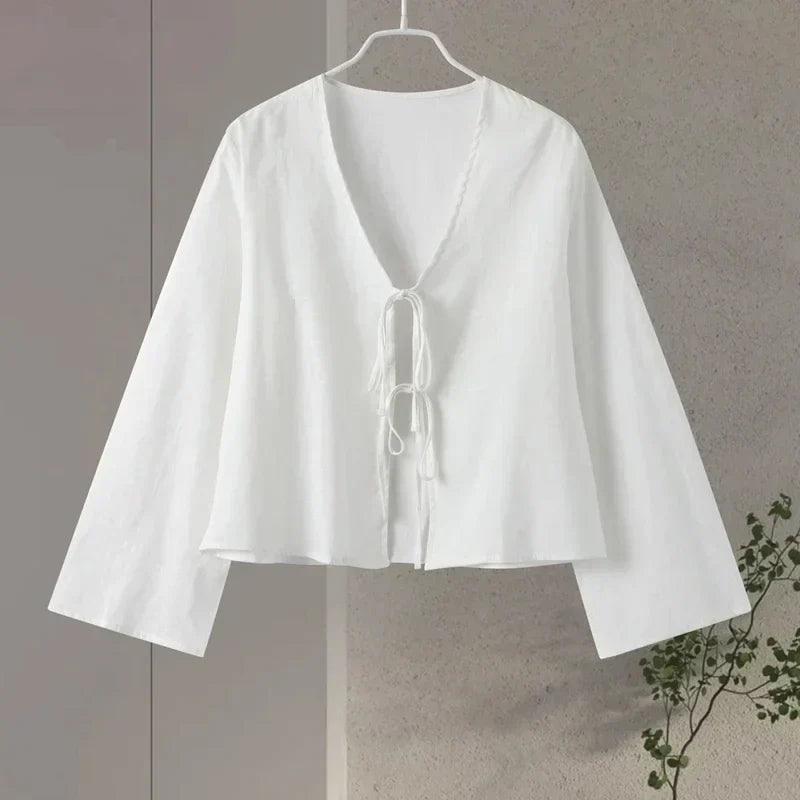 Levoire | Chemise Élégante Avec Liens Et Manches Longues Blanc
