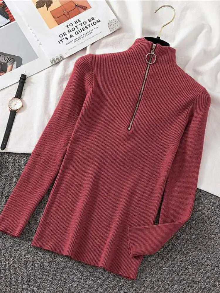 Levoire | Pull Vintage Femme Avec Zip Rouge Brique Taille Unique